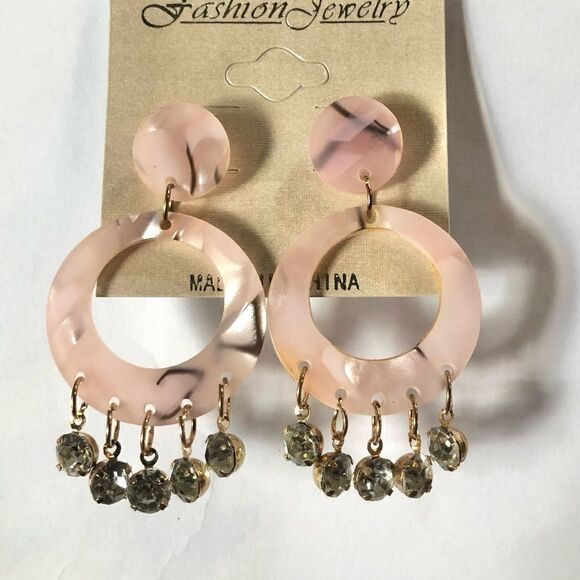 Fashion Jewelry Fairy Goth Pink Marbled Rhinestone Dangle Earrings - Picture 1 of 5